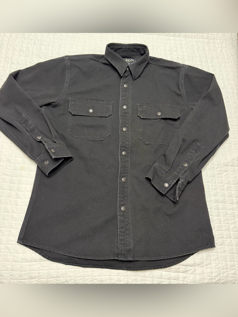 Filson Black Work Shirt Snap Front Heavy Cotton Men’s Medium